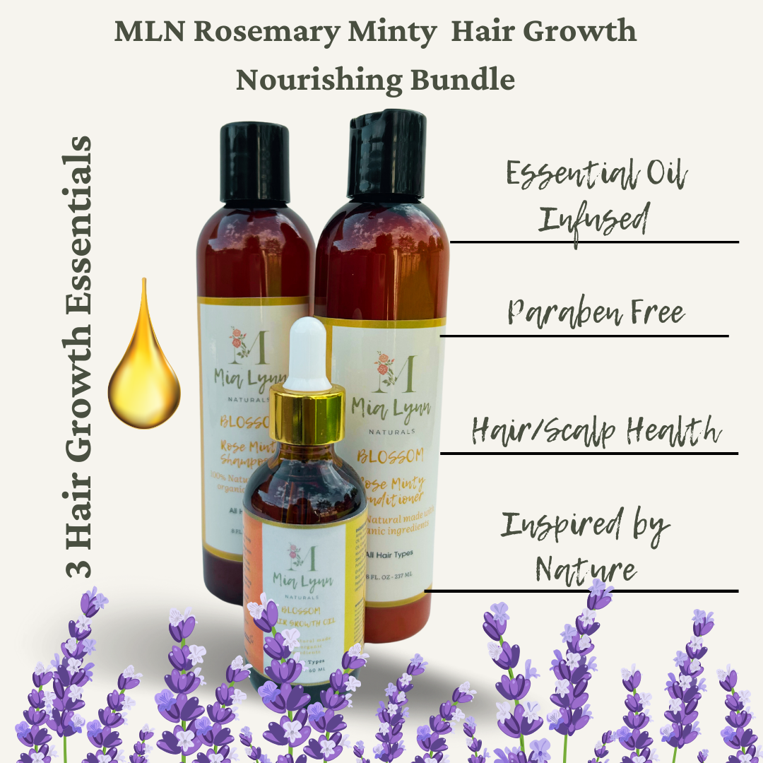 Mia Lynn Naturals Rosemary Minty Hair Growth Nourishing Oil, Shampoo, Conditioner Bundle Set - Mialynnnaturals